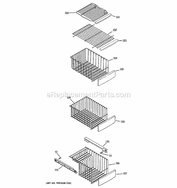 GE GSS23LGTECC Refrigerator Freezer Shelves Diagram