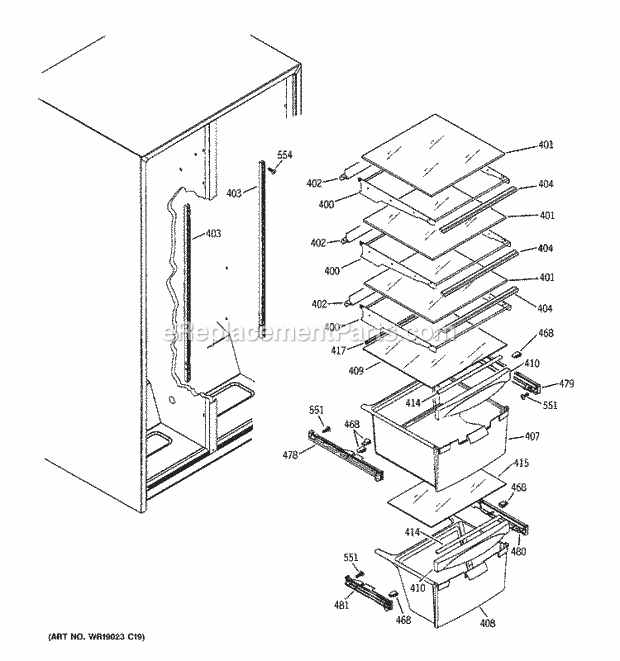 GE GSS25IFPHBB Refrigerator Fresh Food Shelves Diagram