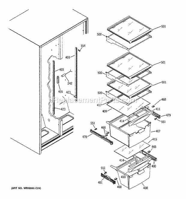 GE GSS25JETAWW Refrigerator Fresh Food Shelves Diagram