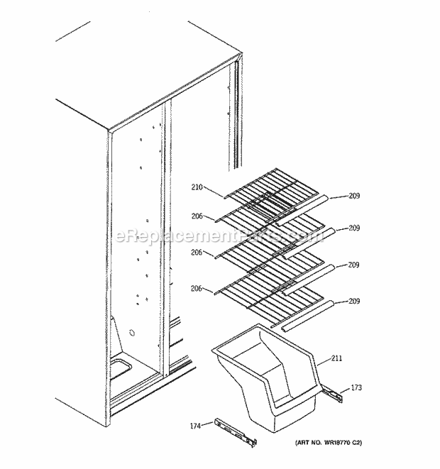 GE GSS25JFMAWW Refrigerator Freezer Shelves Diagram