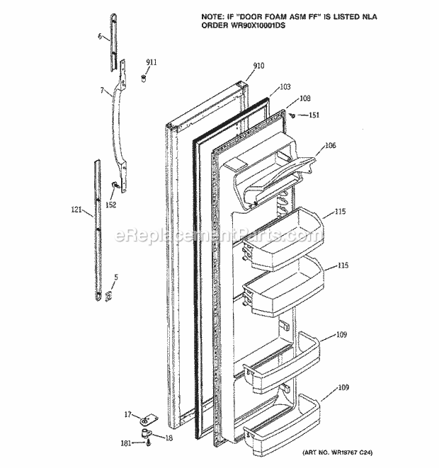 GE GSS25JFMDWW Refrigerator Fresh Food Door Diagram