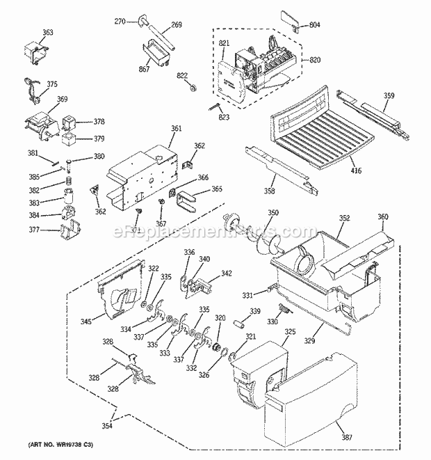 GE GSS25JSRESS Refrigerator Ice Maker & Dispenser Diagram