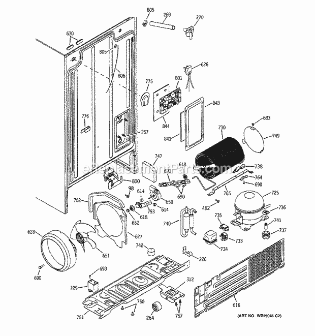 GE GSS25KGMCBB Refrigerator Sealed System & Mother Board Diagram