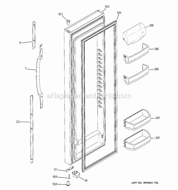 GE GSS25KGSACC Refrigerator Fresh Food Door Diagram