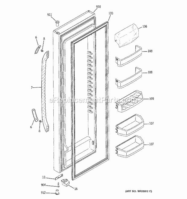 GE GSS25KGTBBB Refrigerator Fresh Food Door Diagram