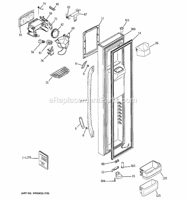 GE GSS25KGTEWW Refrigerator Freezer Door Diagram