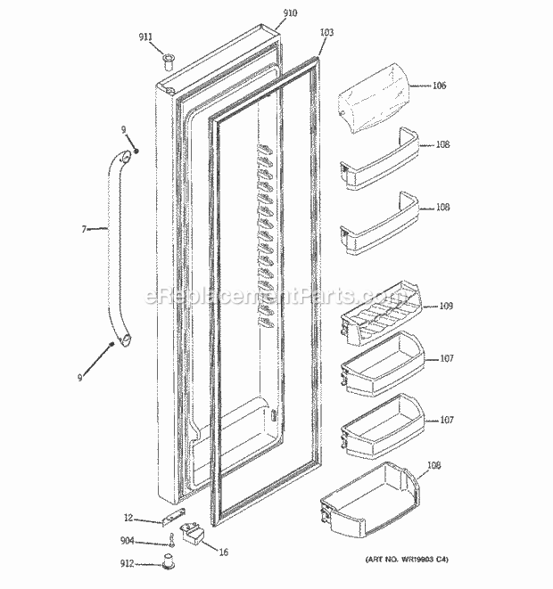 GE GSS25KSTASS Refrigerator Fresh Food Door Diagram