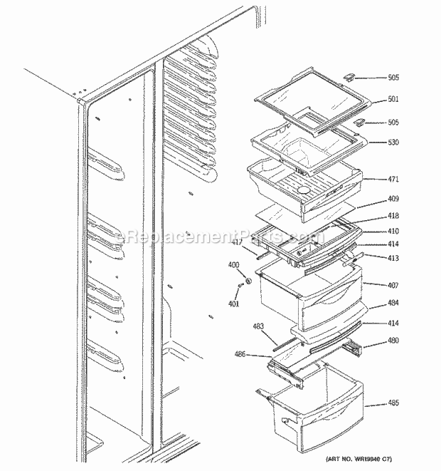 GE GSS25KSTASS Refrigerator Fresh Food Shelves Diagram