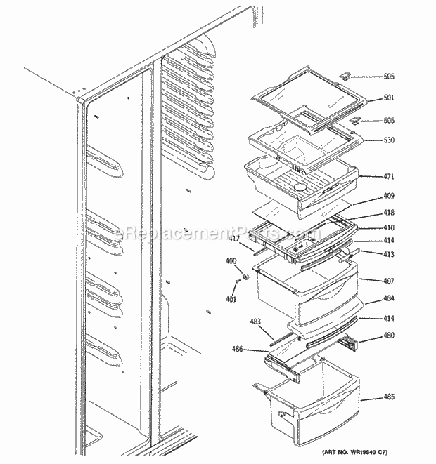 GE GSS25KSTESS Refrigerator Fresh Food Shelves Diagram