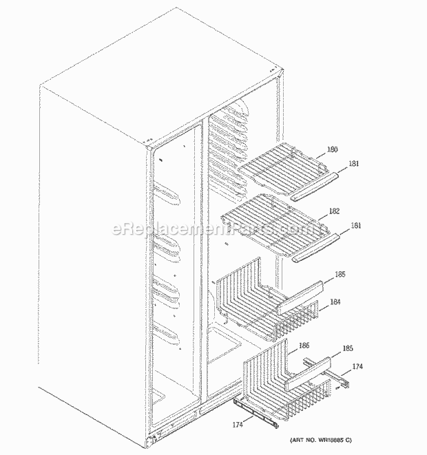 GE GSS25LGMFWW Refrigerator Freezer Shelves Diagram