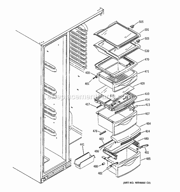 GE GSS25LGMFWW Refrigerator Fresh Food Shelves Diagram