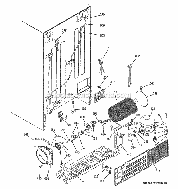 GE GSS25LGMFWW Refrigerator Sealed System & Mother Board Diagram