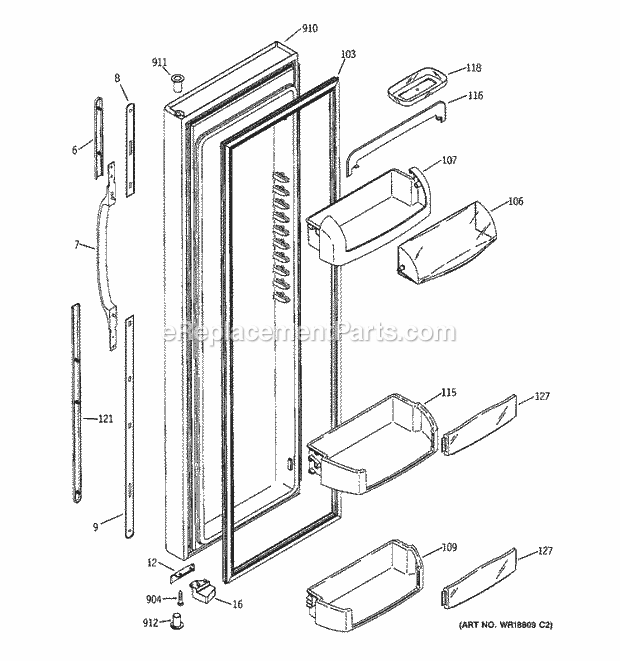 GE GSS25LSMABS Refrigerator Fresh Food Door Diagram