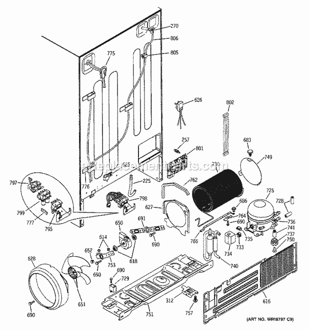 GE GSS25LSMABS Refrigerator Sealed System & Mother Board Diagram