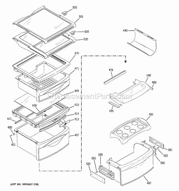 GE GSS25LSTASS Refrigerator Fresh Food Shelves Diagram