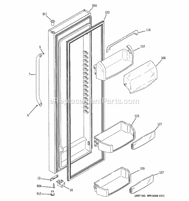 GE GSS25LSTBSS Refrigerator Fresh Food Door Diagram