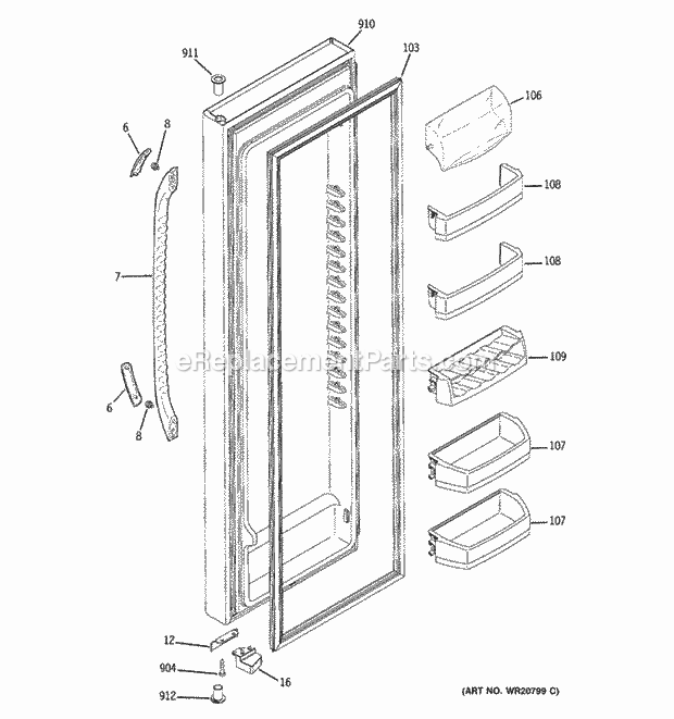 GE GSS25QGTABB Refrigerator Fresh Food Door Diagram