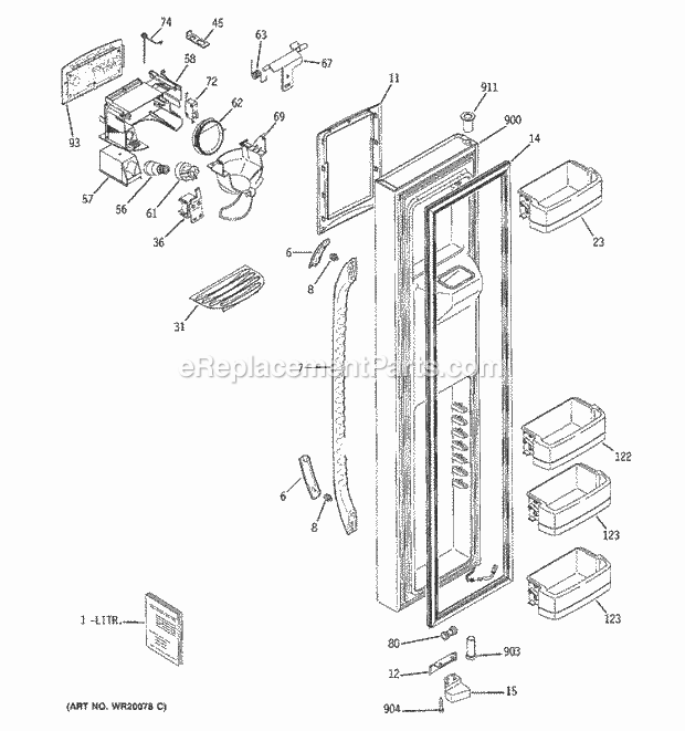 GE GSS25QGTBWW Refrigerator Freezer Door Diagram