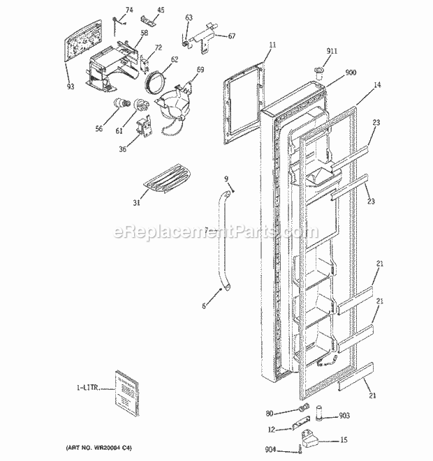 GE GSS25QSWCSS Refrigerator W Series Freezer Door Diagram