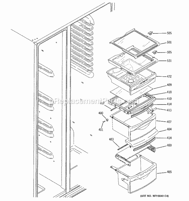 GE GSS25QSWCSS Refrigerator W Series Fresh Food Shelves Diagram