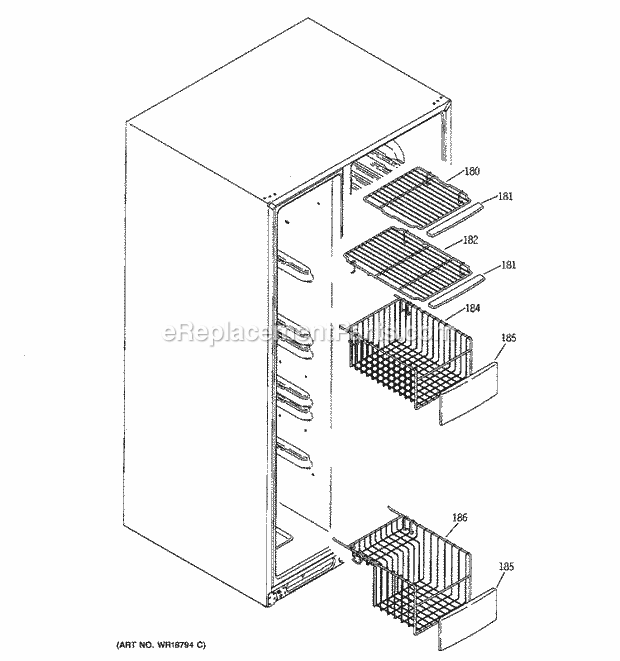 GE GSS25TGMEBB Refrigerator Freezer Shelves Diagram