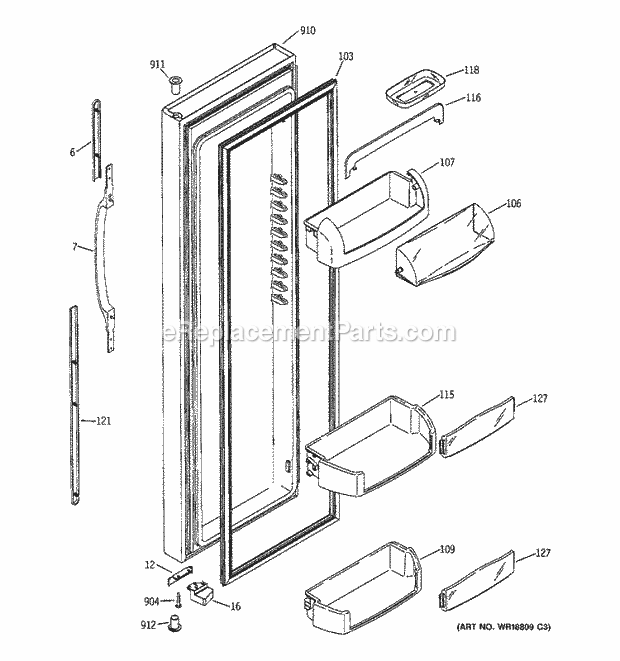 GE GSS25TGMEWW Refrigerator Fresh Food Door Diagram