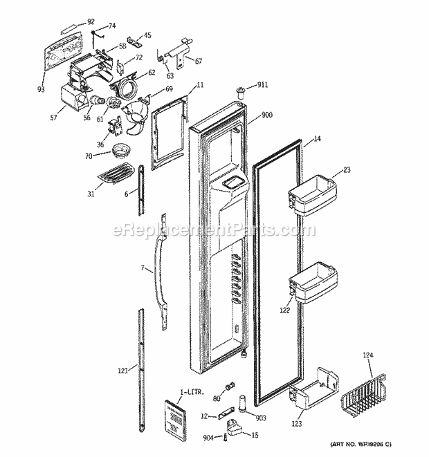 GE GSS25TGMFBB Refrigerator Freezer Door Diagram