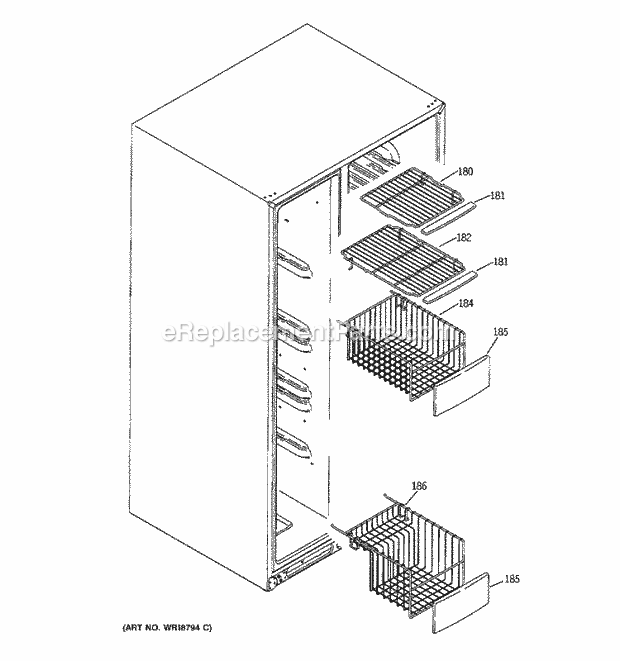 GE GSS25TGMFCC Refrigerator Freezer Shelves Diagram