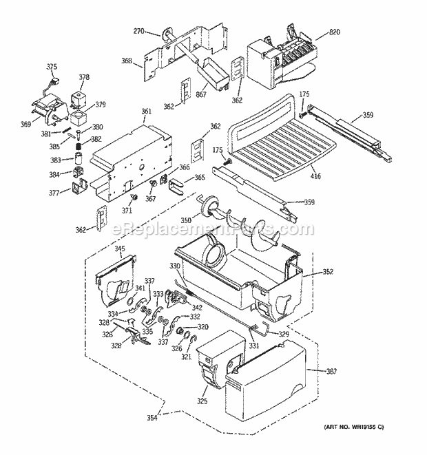 GE GSS25TGMFCC Refrigerator Ice Maker & Dispenser Diagram