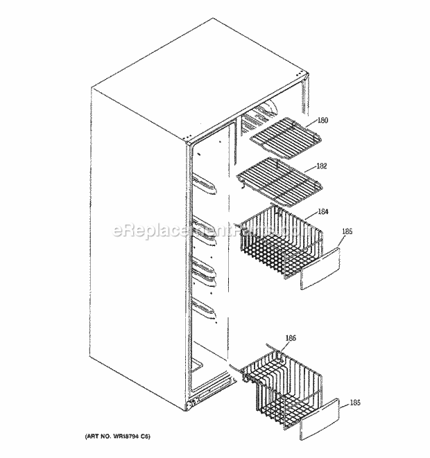 GE GSS25TGPAWW Refrigerator Freezer Shelves Diagram