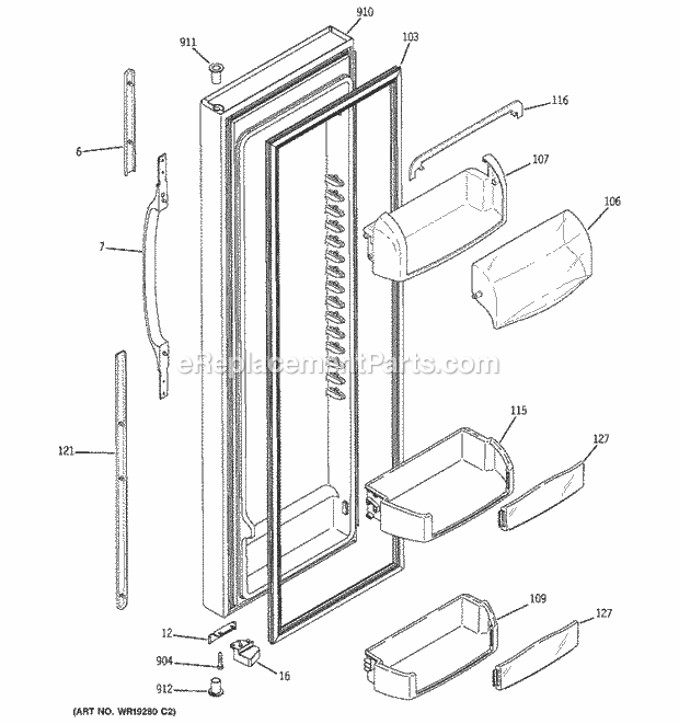 GE GSS25TGPAWW Refrigerator Fresh Food Door Diagram