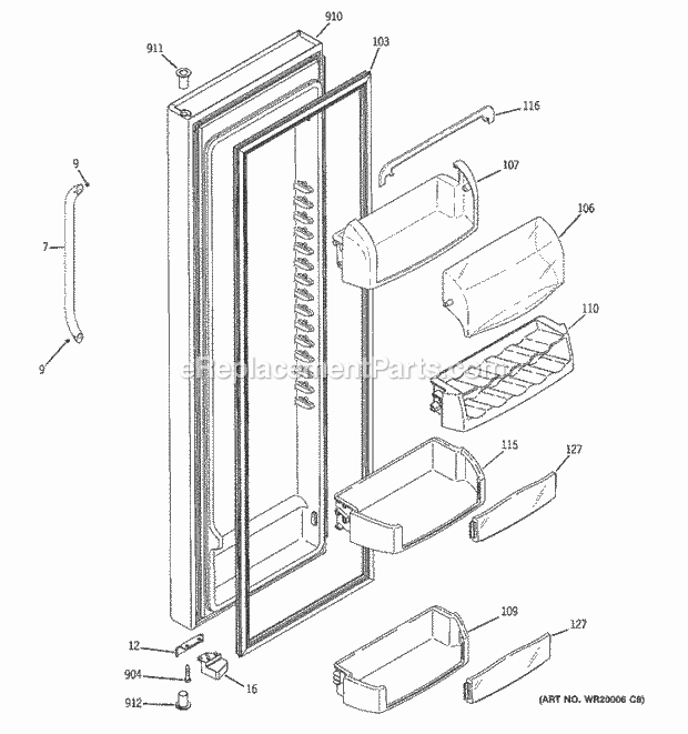 GE GSS25TSWCSS Refrigerator W Series Fresh Food Door Diagram