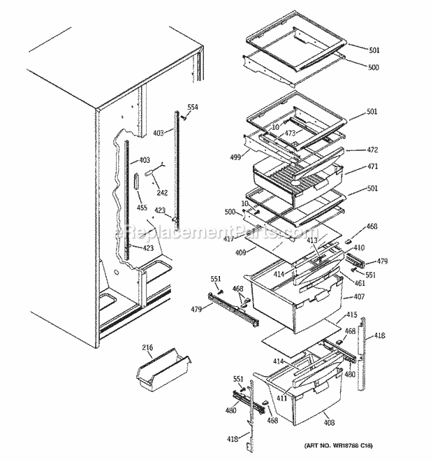 GE GSS25WGPBBB Refrigerator Fresh Food Shelves Diagram