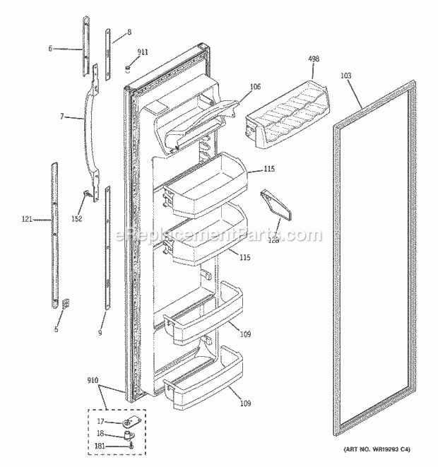 GE GSS25WGPBBB Refrigerator Fresh Food Door Diagram