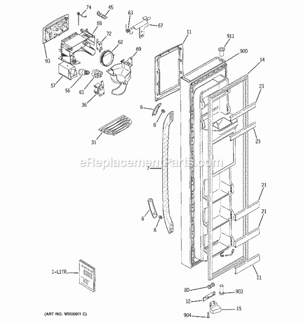 GE GSS25WGTABB Refrigerator Freezer Door Diagram