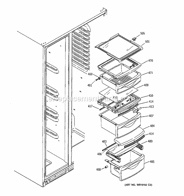 GE GSS25XSPABS Refrigerator Fresh Food Shelves Diagram