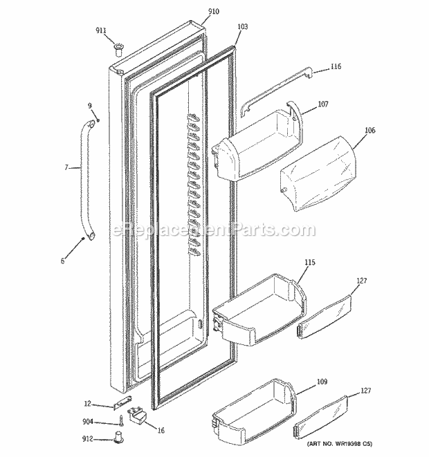 GE GSS25XSRDSS Refrigerator Fresh Food Door Diagram