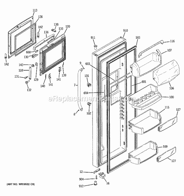 GE GSS26KHWASS Refrigerator W Series Fresh Food Door Diagram