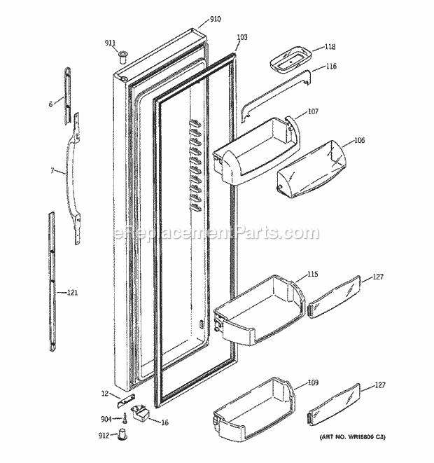 GE GSS27RGMFBB Refrigerator Fresh Food Door Diagram