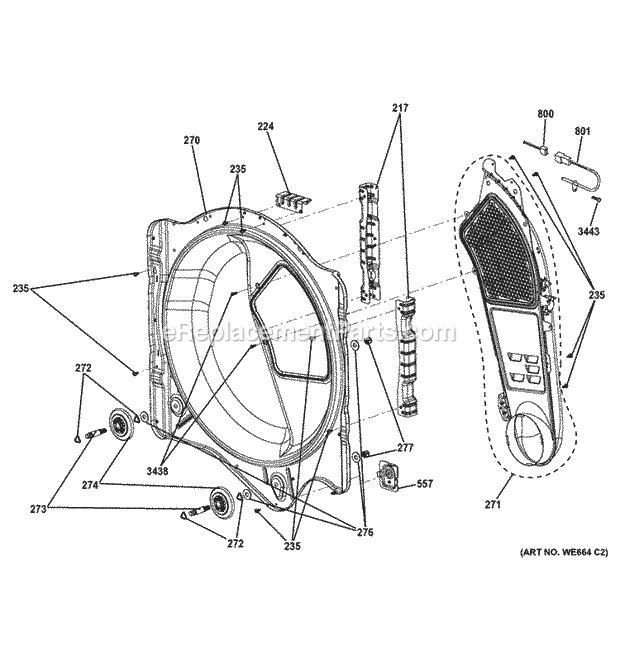 GE GTDS855ED0MC Rear Roller Support Diagram