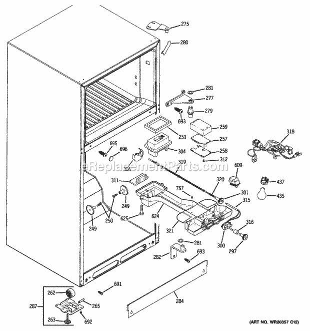 GE GTH18SBXCRSS Fresh Food Section Diagram