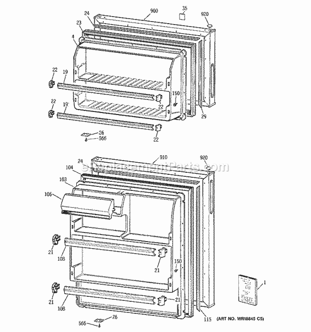 GE GTR15BBRERCC Refrigerator Doors Diagram