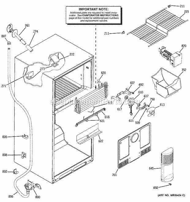 GE GTS18DCPFLWW Refrigerator Freezer Section Diagram