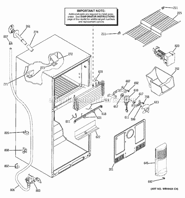 GE GTS18DCPMRBB Refrigerator Freezer Section Diagram