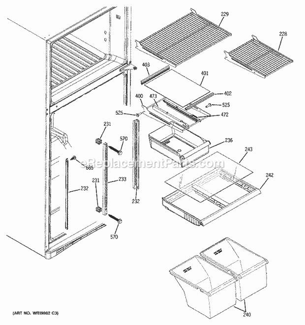 GE GTS18DCPMRBB Refrigerator Fresh Food Shelves Diagram