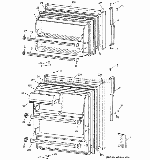 GE GTS18FBMFRWW Refrigerator Doors Diagram