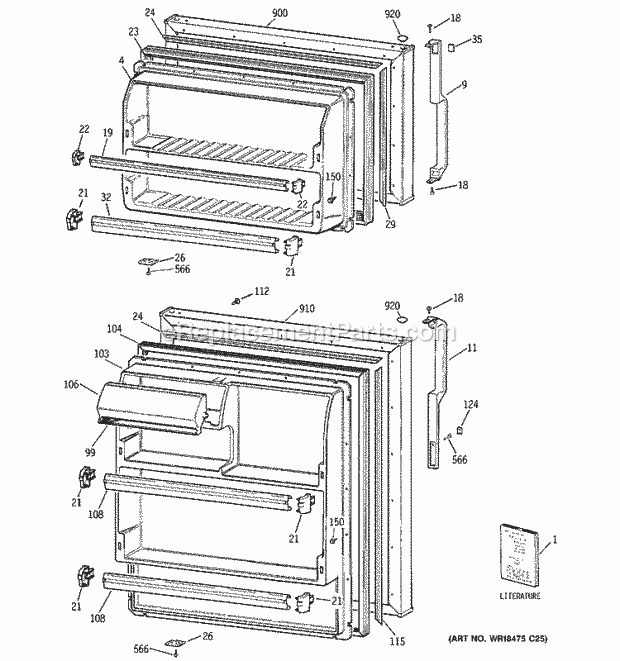 GE GTS18HCMFRWW Refrigerator Doors Diagram