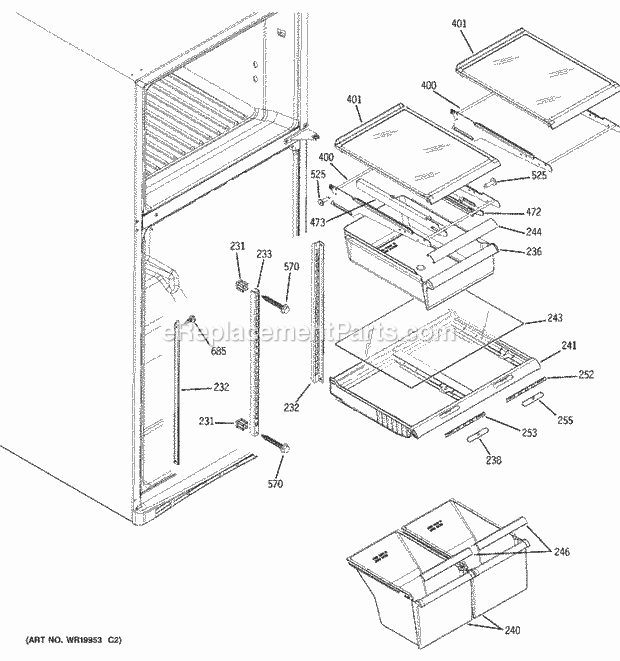 GE GTS18SBSURSS Refrigerator Fresh Food Shelves Diagram