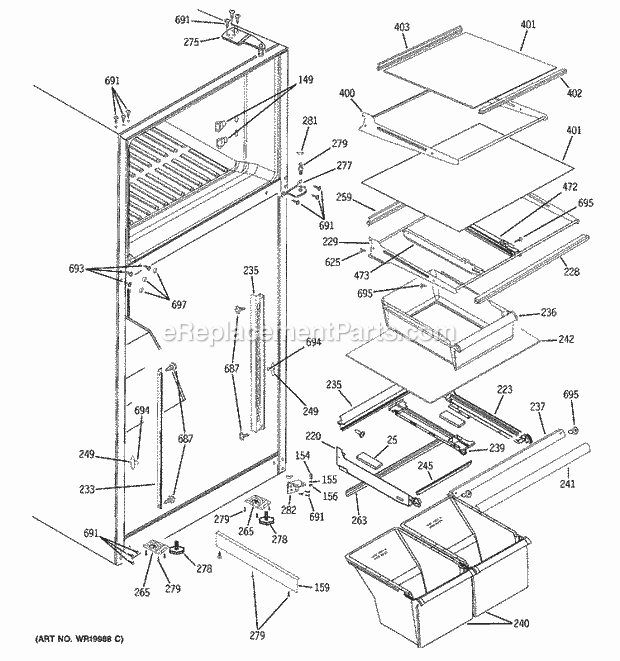 GE GTS18TCSBBB Refrigerator Fresh Food Shelves Diagram