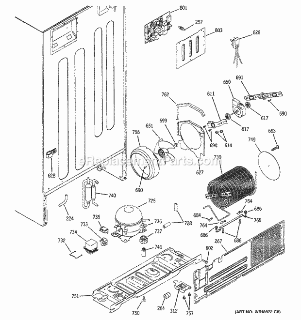 GE GTS22FBMBRWW Refrigerator Sealed System & Mother Board Diagram